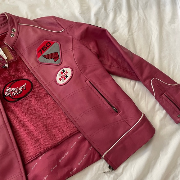 extasy fuschia pink leather moto jacket - Picture 11 of 14